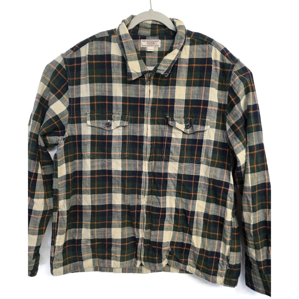 Wallace & Barnes Mens Full Zip Flannel Shirt Jacket Green Plaid Size L